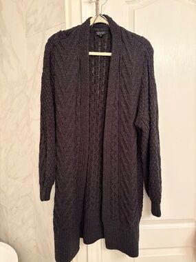 Topshop Gray Cable Knit Open-Front Cardigan.